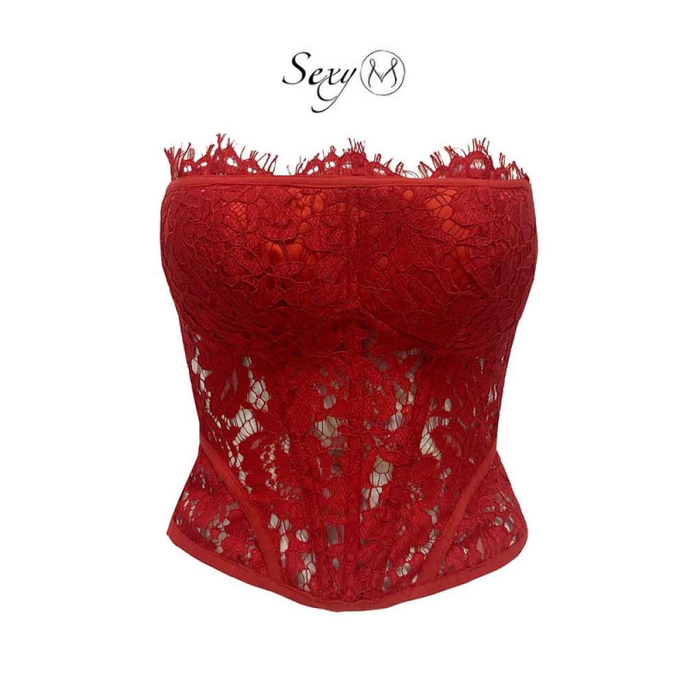 a141 áo corset ren đỏ